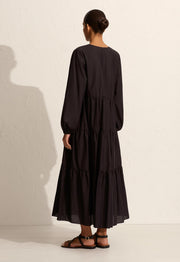 Long Sleeve Plunge Dress - Black - Matteau